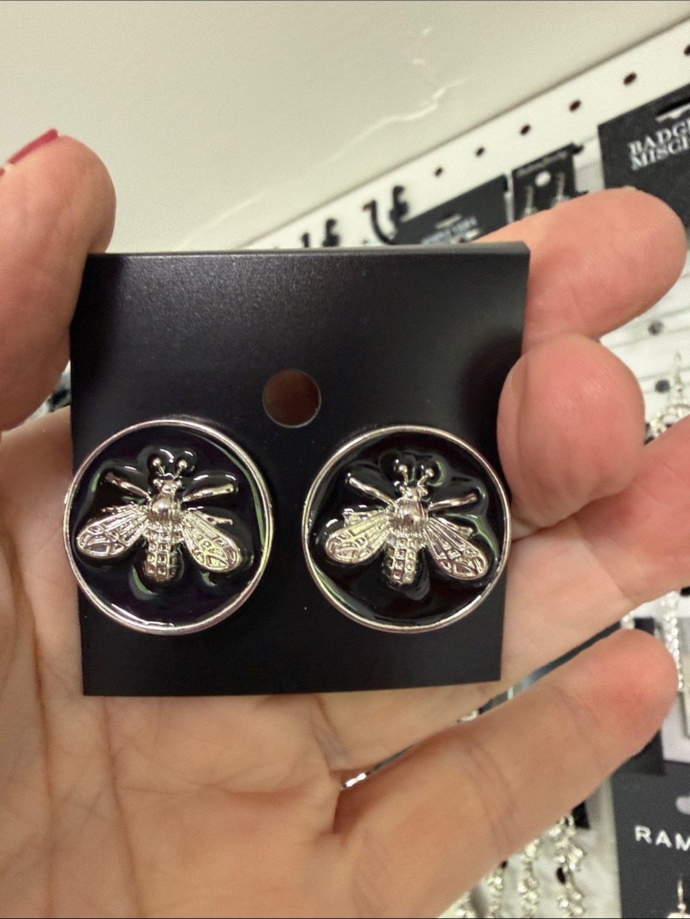 bees black on silver tone post earrings stainless steel posts